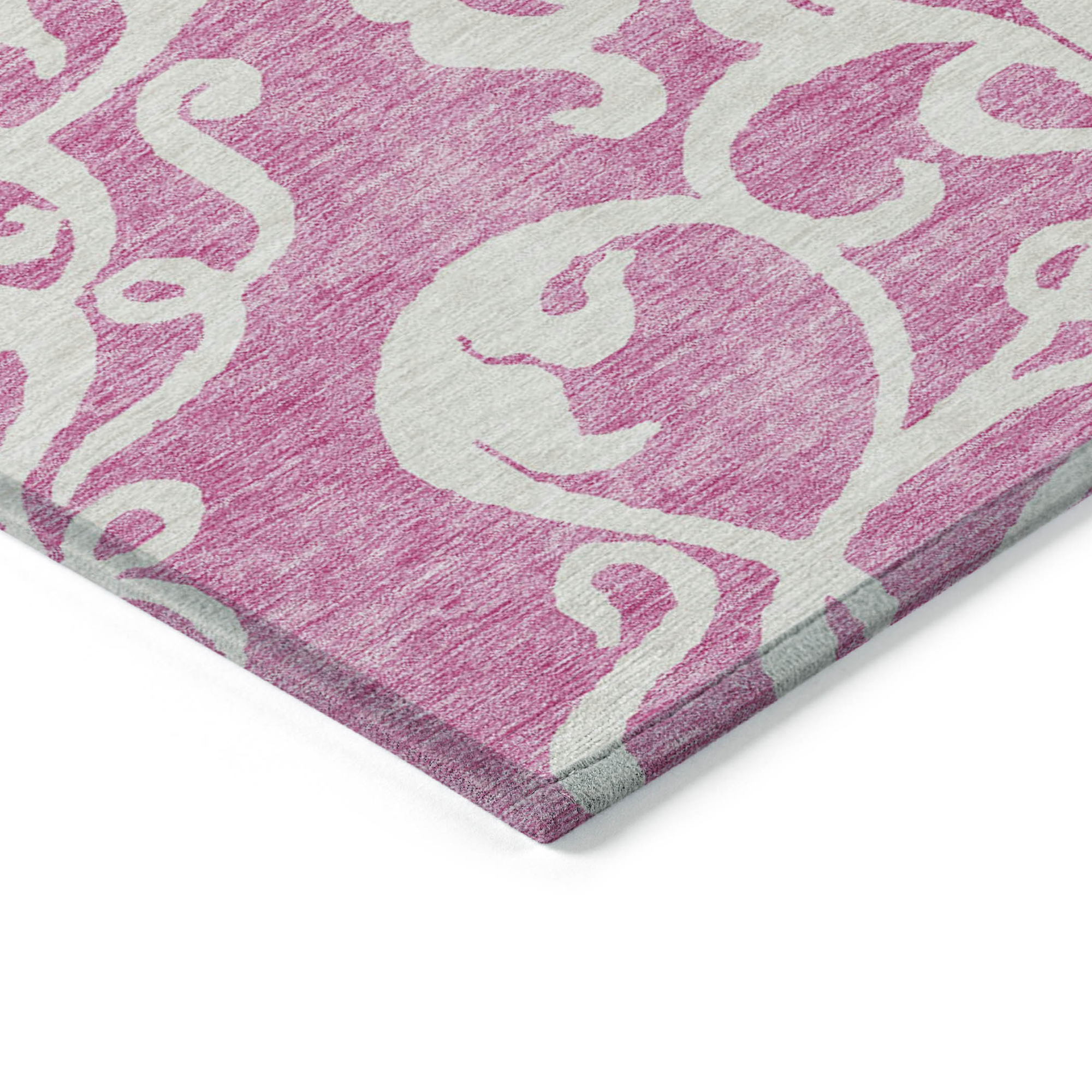 10' X 14' Blush And Ivory Damask Washable Indoor Outdoor Area Rug - Sports & Outdoor