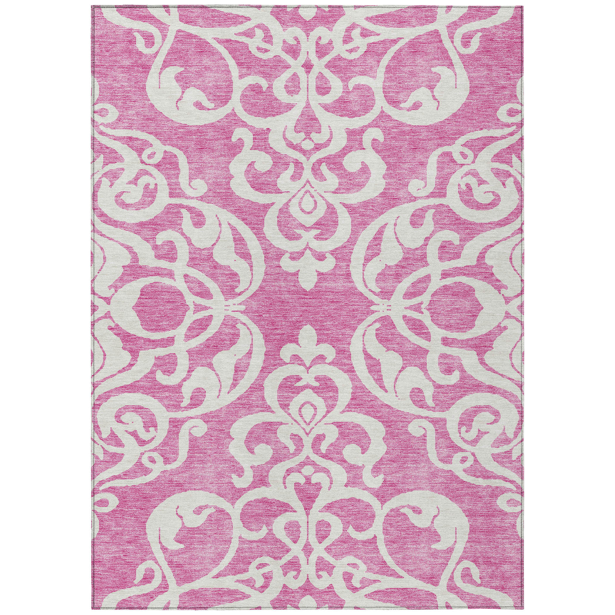 10' X 14' Blush And Ivory Damask Washable Indoor Outdoor Area Rug - Sports & Outdoor