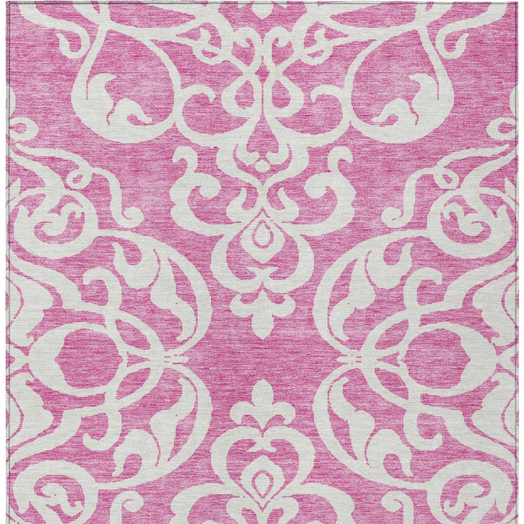 10' X 14' Blush And Ivory Damask Washable Indoor Outdoor Area Rug - Sports & Outdoor
