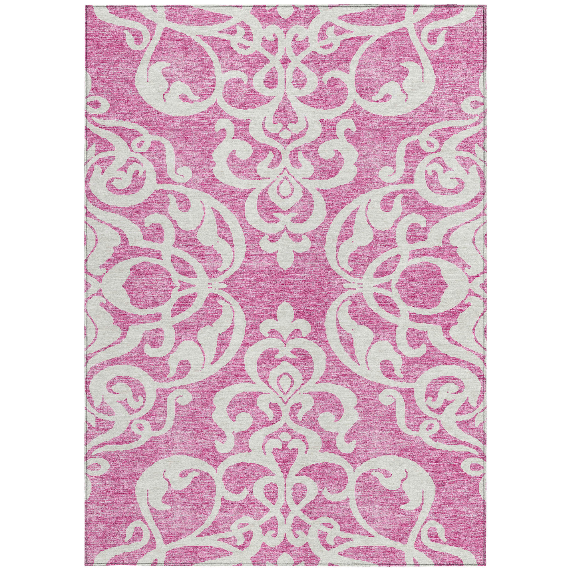 10' X 14' Blush And Ivory Damask Washable Indoor Outdoor Area Rug - Sports & Outdoor
