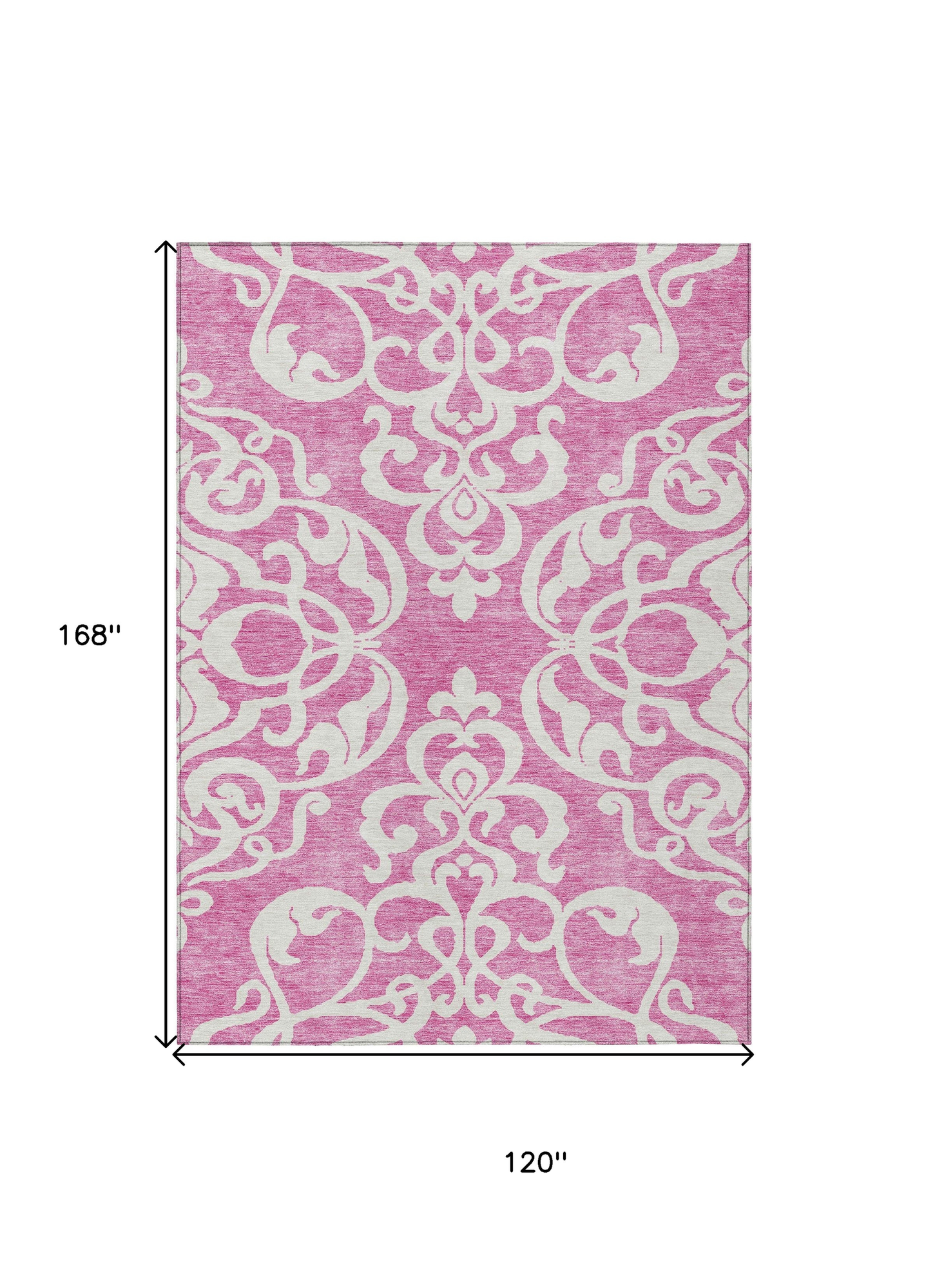 10' X 14' Blush And Ivory Damask Washable Indoor Outdoor Area Rug - Sports & Outdoor