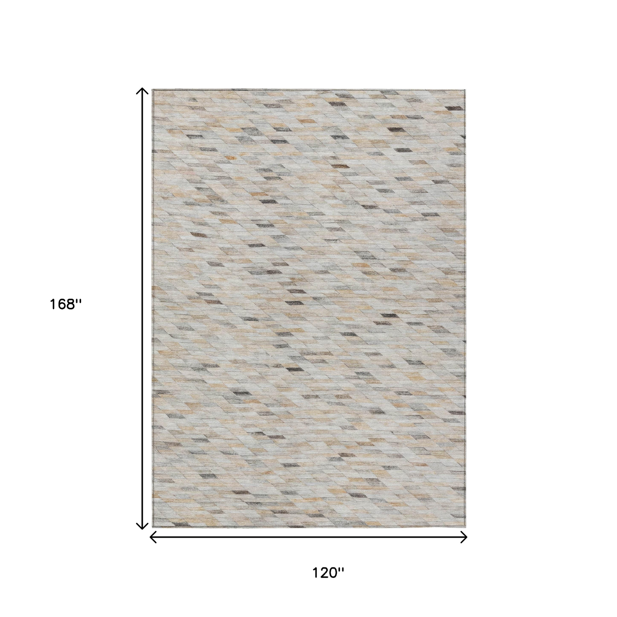 10' X 14' Linen And Gray Geometric Washable Indoor Outdoor Area Rug - Sports & Outdoor