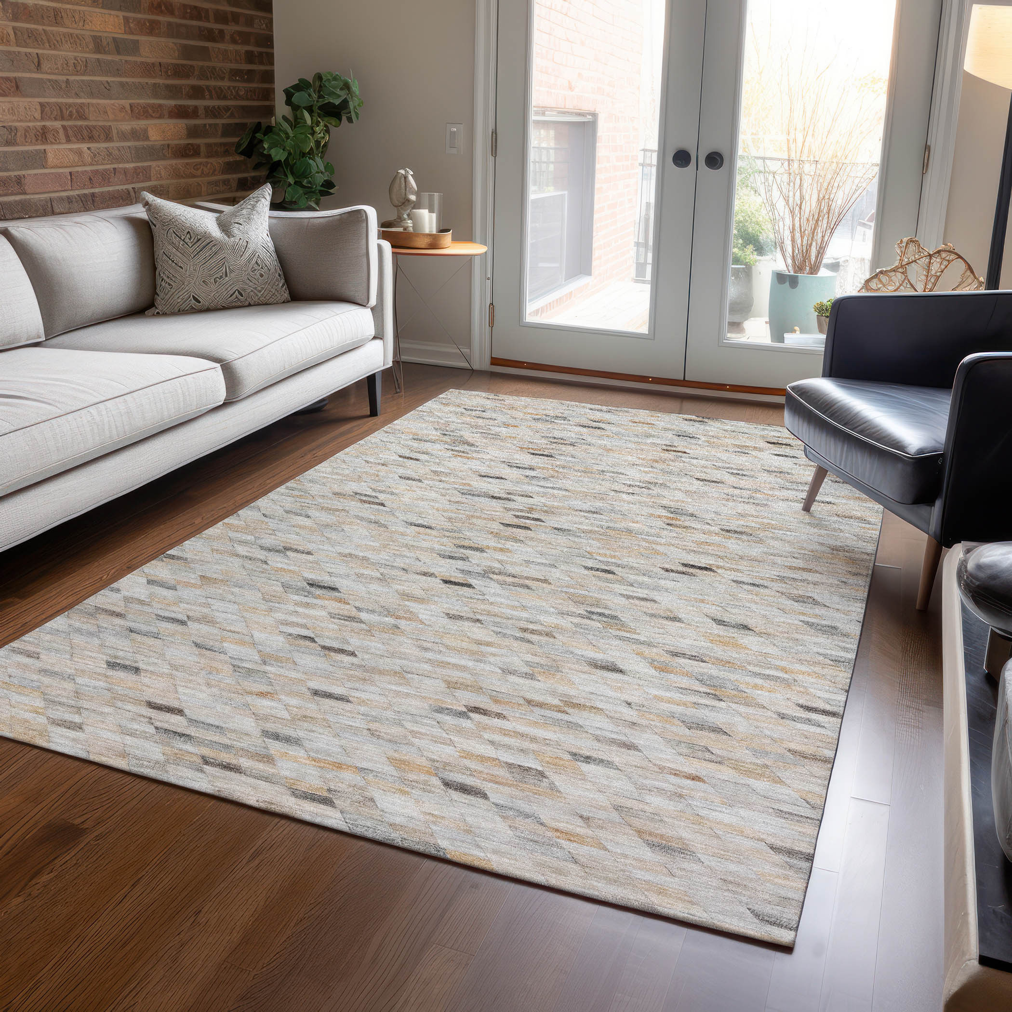 10' X 14' Linen And Gray Geometric Washable Indoor Outdoor Area Rug - Sports & Outdoor