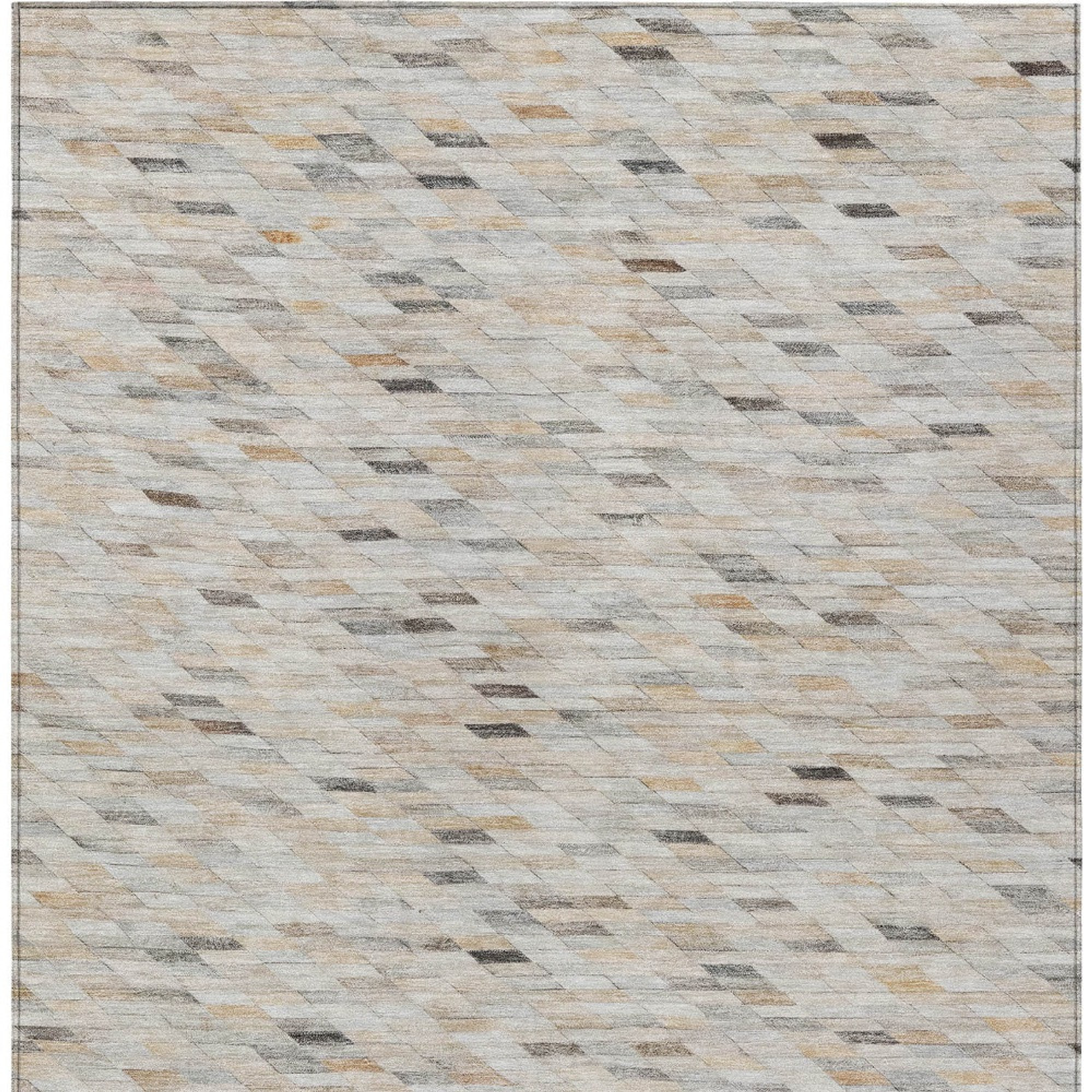 10' X 14' Linen And Gray Geometric Washable Indoor Outdoor Area Rug - Sports & Outdoor