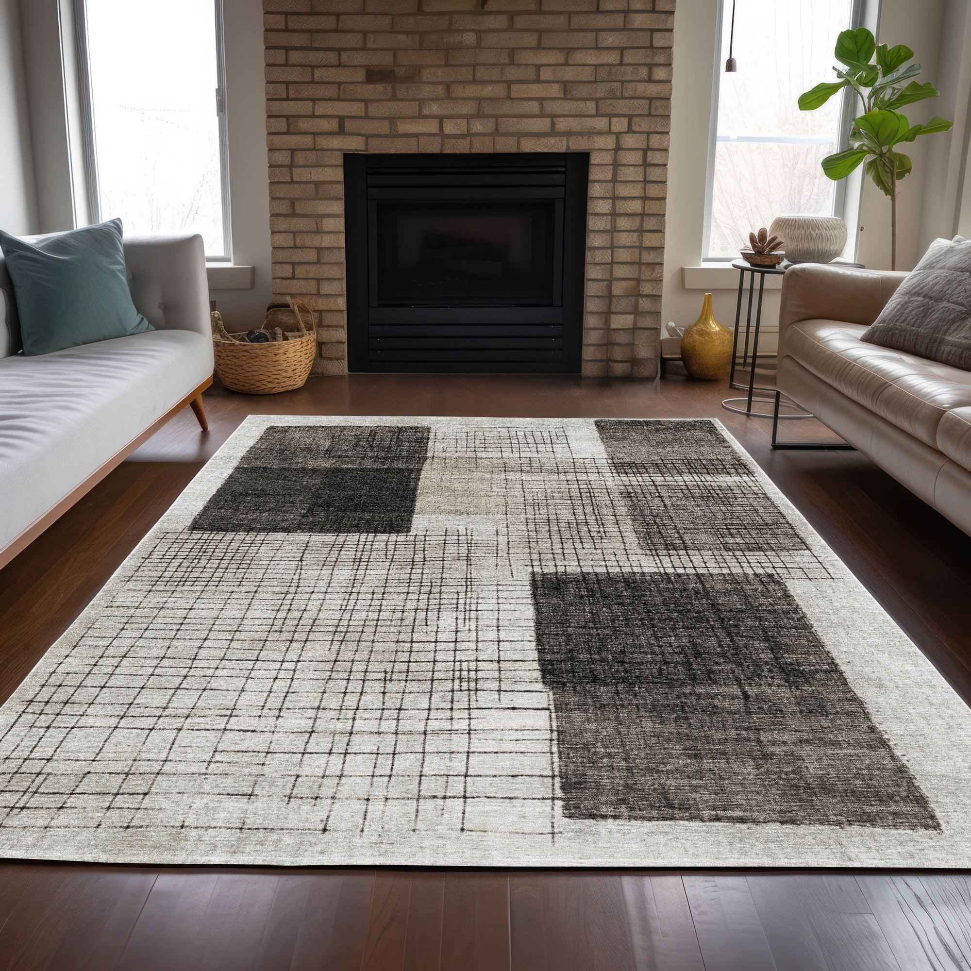 10' X 14' Ivory And Black Geometric Washable Indoor Outdoor Area Rug - Sports & Outdoor
