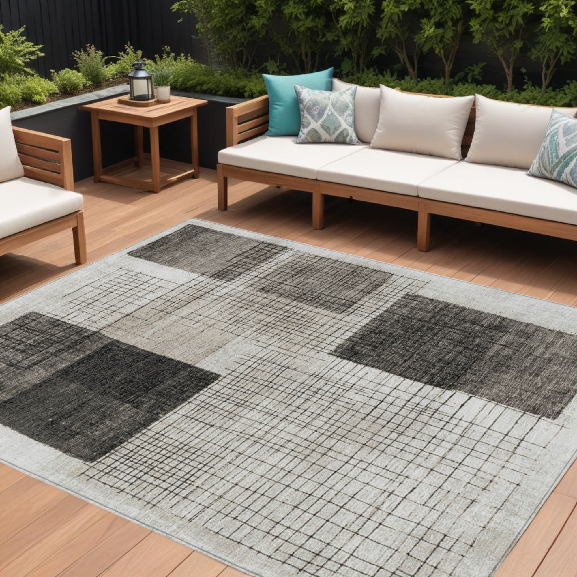 10' X 14' Ivory And Black Geometric Washable Indoor Outdoor Area Rug - Sports & Outdoor