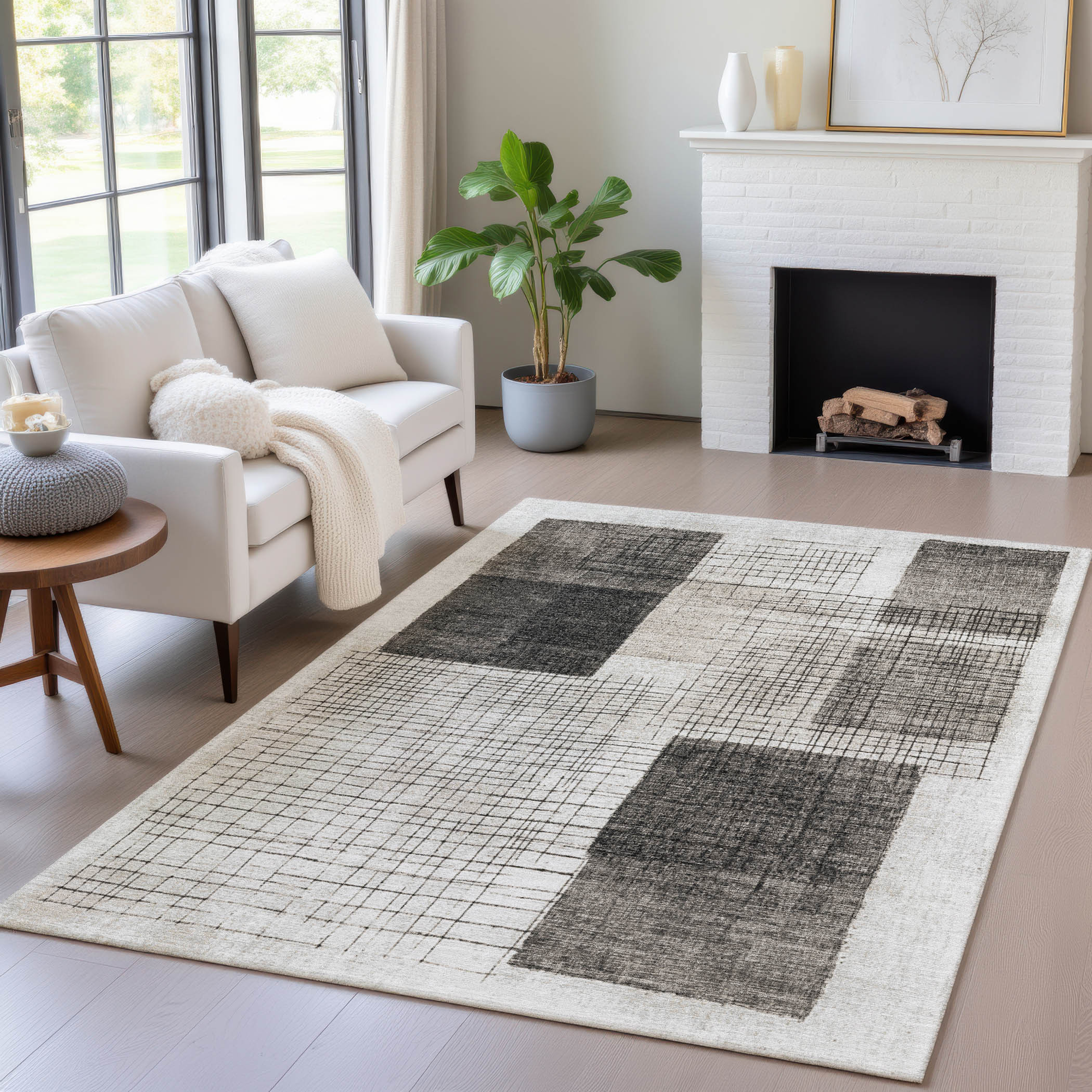 10' X 14' Ivory And Black Geometric Washable Indoor Outdoor Area Rug - Sports & Outdoor