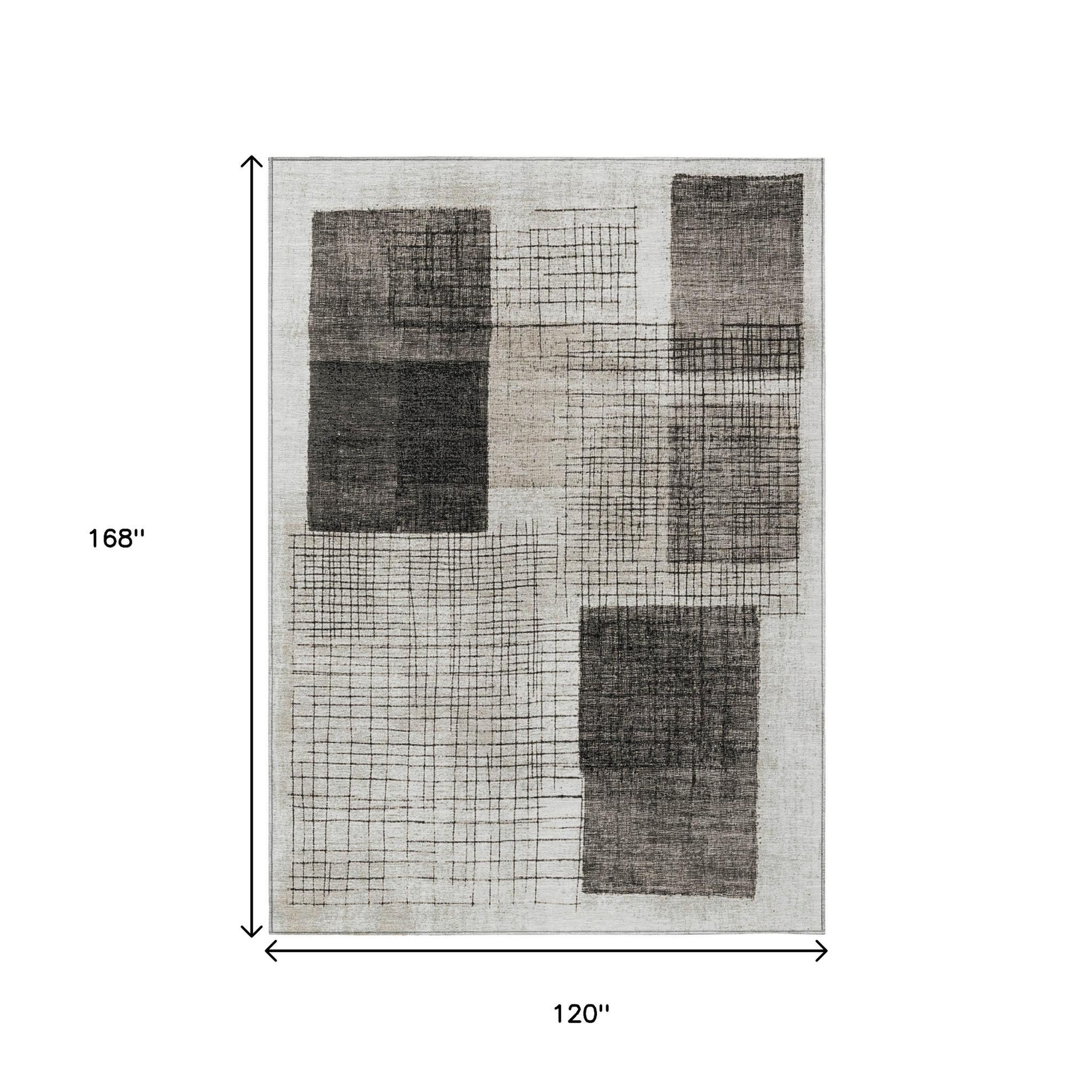 10' X 14' Ivory And Black Geometric Washable Indoor Outdoor Area Rug - Sports & Outdoor