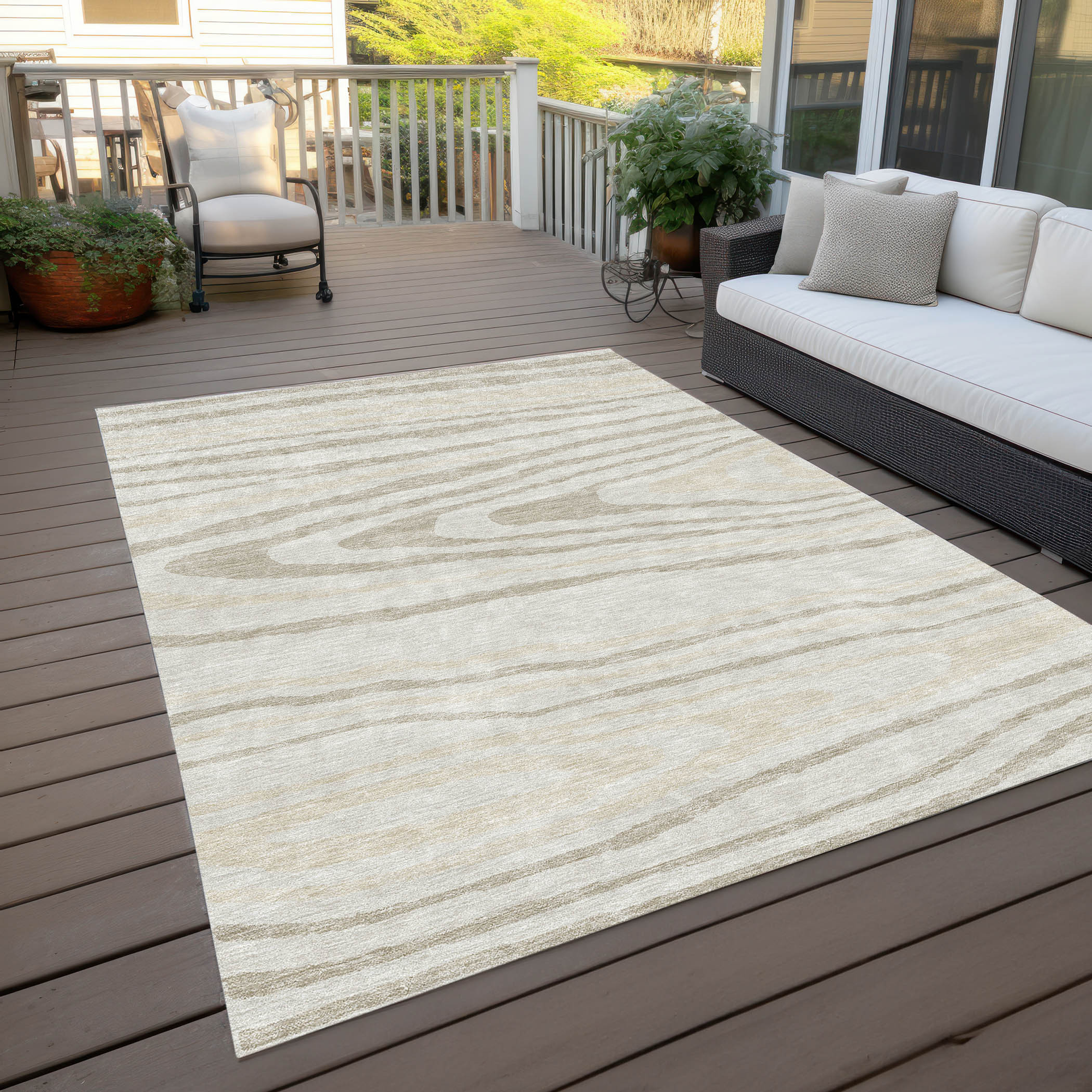 10' X 14' Ivory Beige And Taupe Faux Bois Washable Indoor Outdoor Area Rug - Sports & Outdoor
