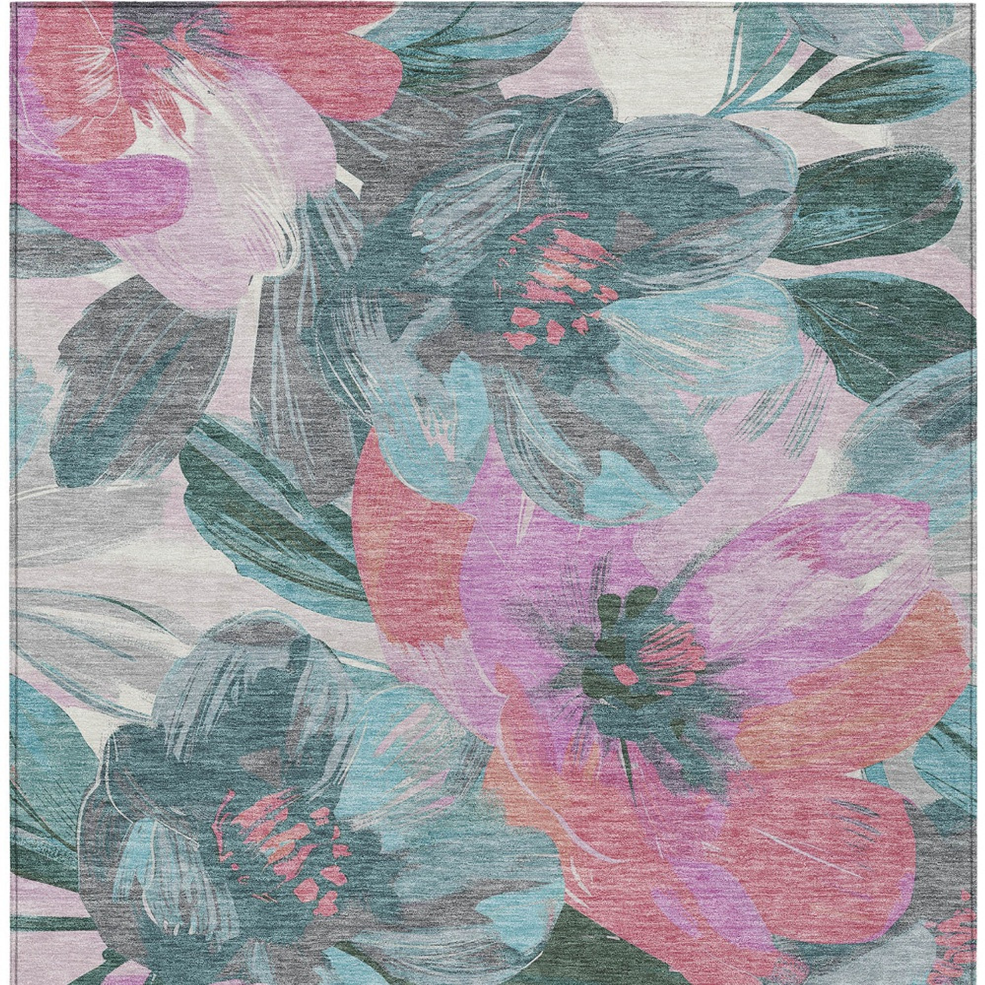 10' X 14' Teal Blue And Aqua Floral Washable Indoor Outdoor Area Rug - Sports & Outdoor