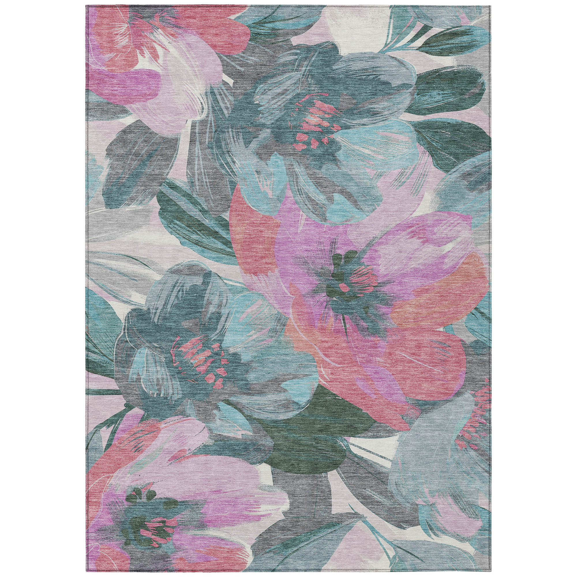 10' X 14' Teal Blue And Aqua Floral Washable Indoor Outdoor Area Rug - Sports & Outdoor
