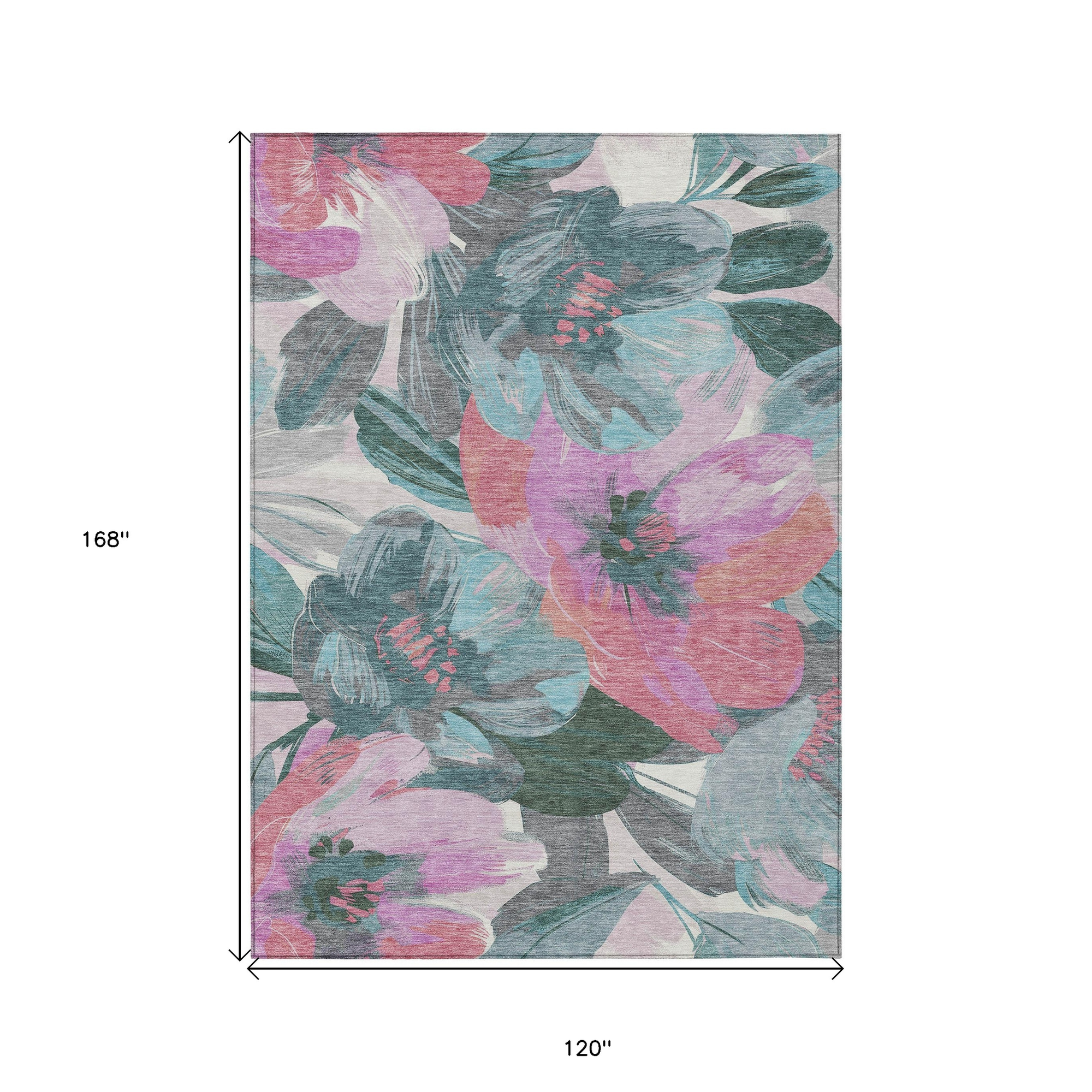 10' X 14' Teal Blue And Aqua Floral Washable Indoor Outdoor Area Rug - Sports & Outdoor