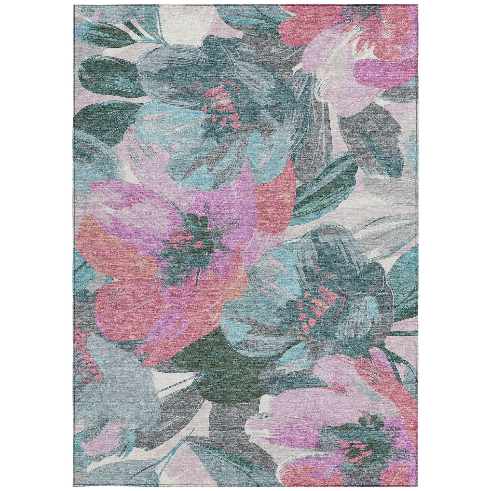10' X 14' Teal Blue And Aqua Floral Washable Indoor Outdoor Area Rug - Sports & Outdoor