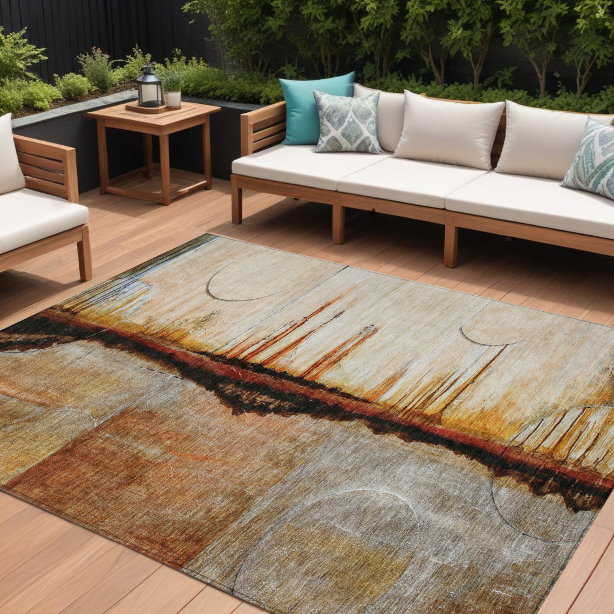 10' X 14' Rust And Charcoal Abstract Washable Indoor Outdoor Area Rug - Sports & Outdoor