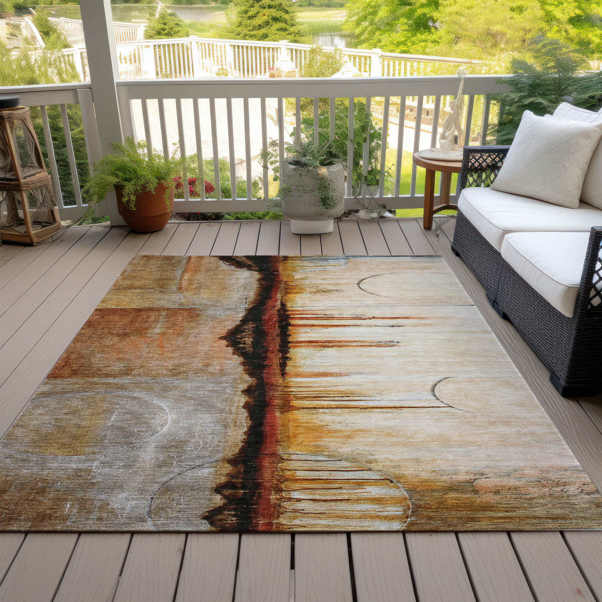 10' X 14' Rust And Charcoal Abstract Washable Indoor Outdoor Area Rug - Sports & Outdoor