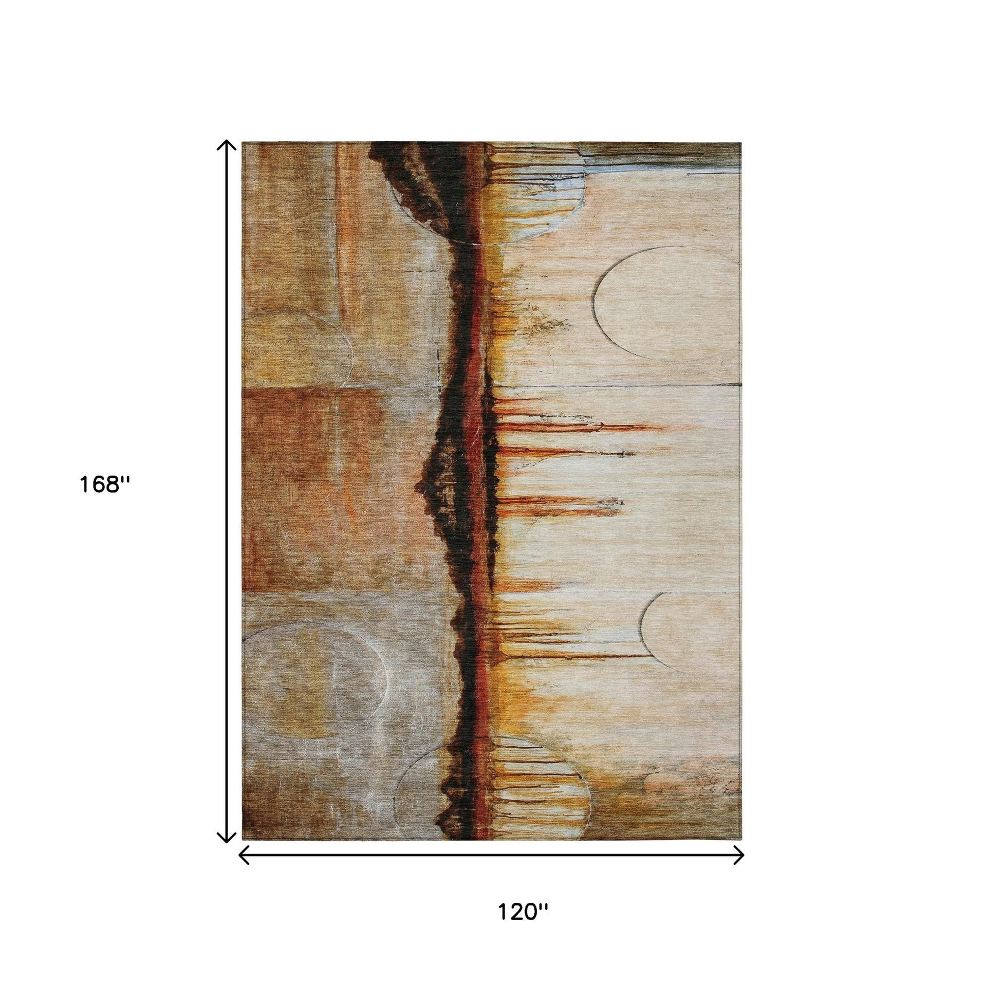 10' X 14' Rust And Charcoal Abstract Washable Indoor Outdoor Area Rug - Sports & Outdoor