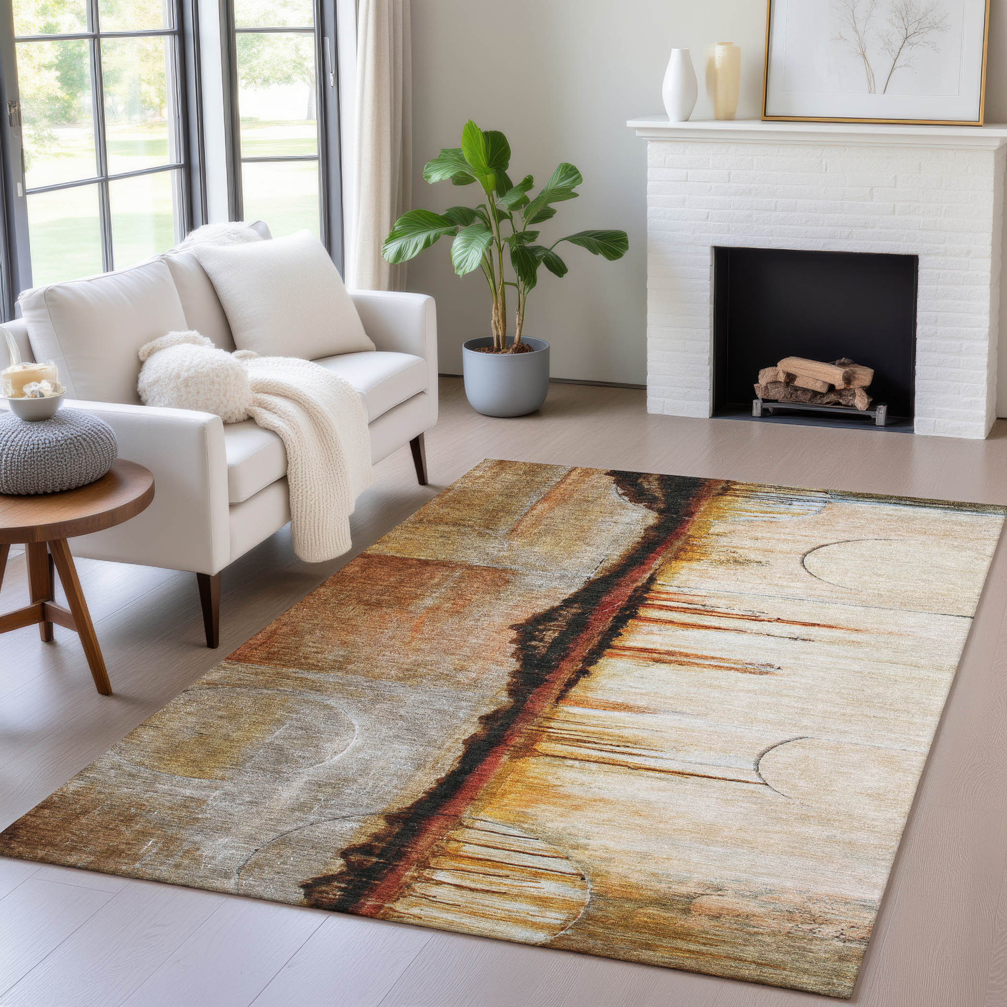 10' X 14' Rust And Charcoal Abstract Washable Indoor Outdoor Area Rug - Sports & Outdoor