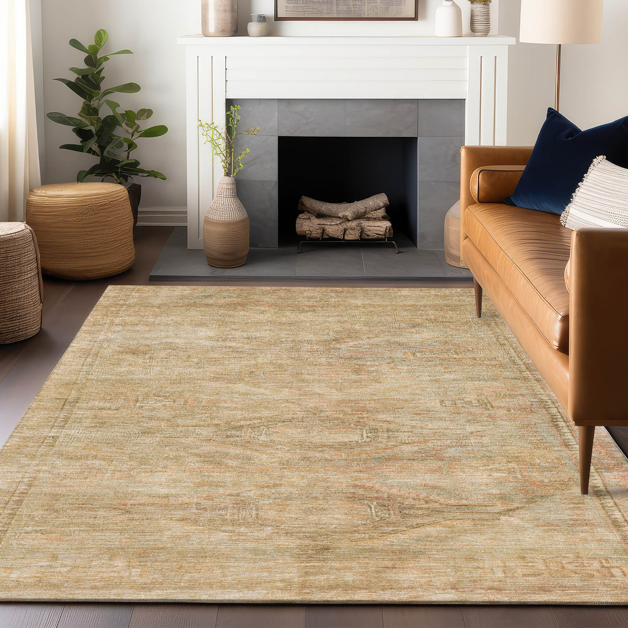 10' X 14' Linen And Wheat Aztec Washable Indoor Outdoor Area Rug - Sports & Outdoor