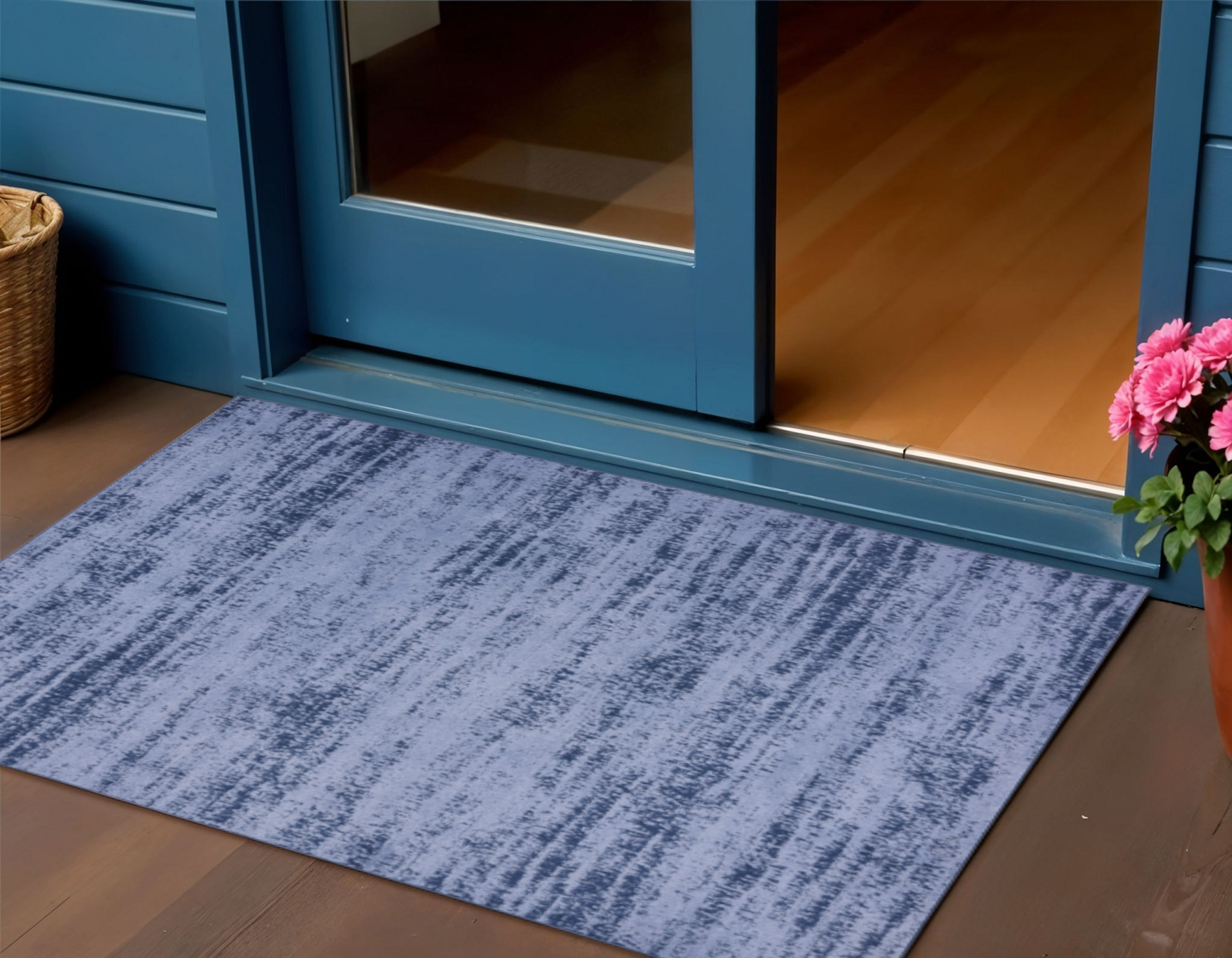 2' X 4' Denim Blue And Navy Blue Abstract Indoor Outdoor Area Rug - Sports & Outdoor