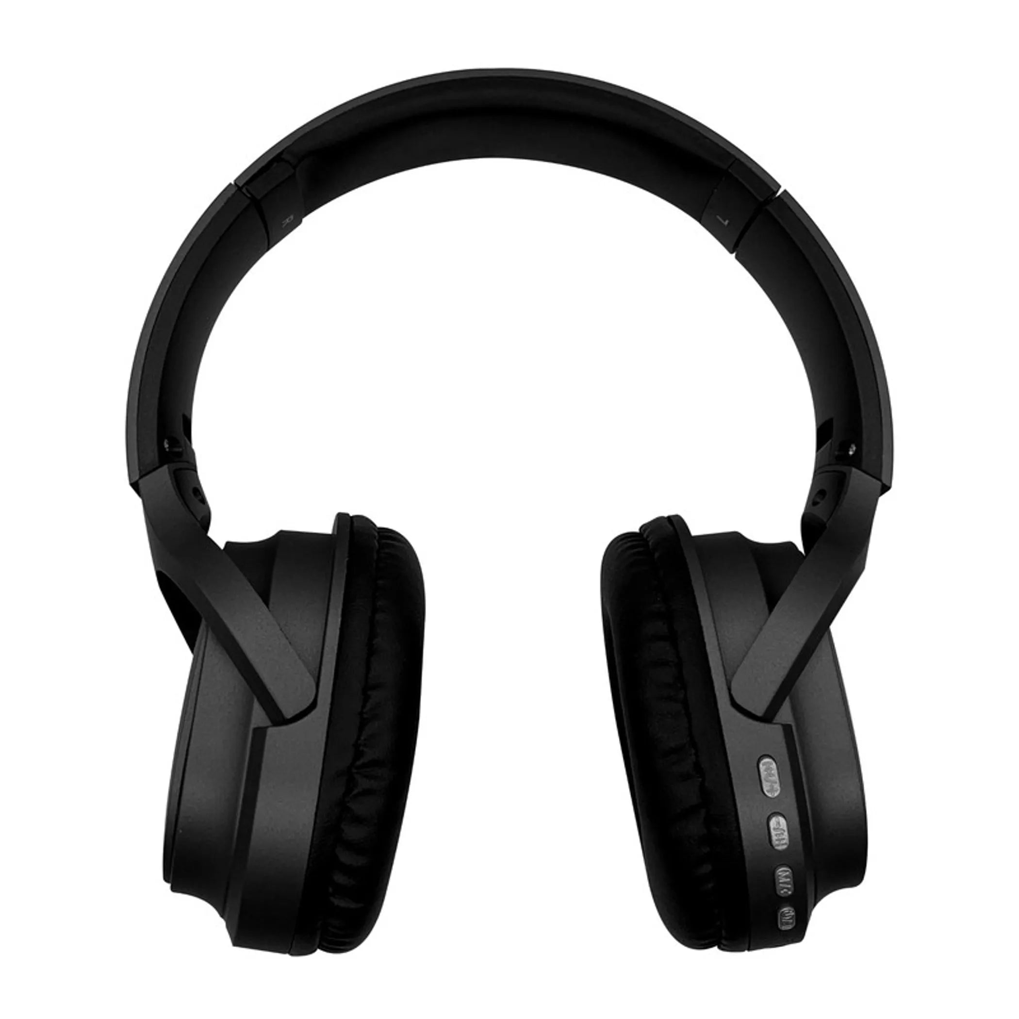 Black Bluetooth Headphone with black soft comfort padding & Chrome Silver Buttons with compact folding design Soundbound