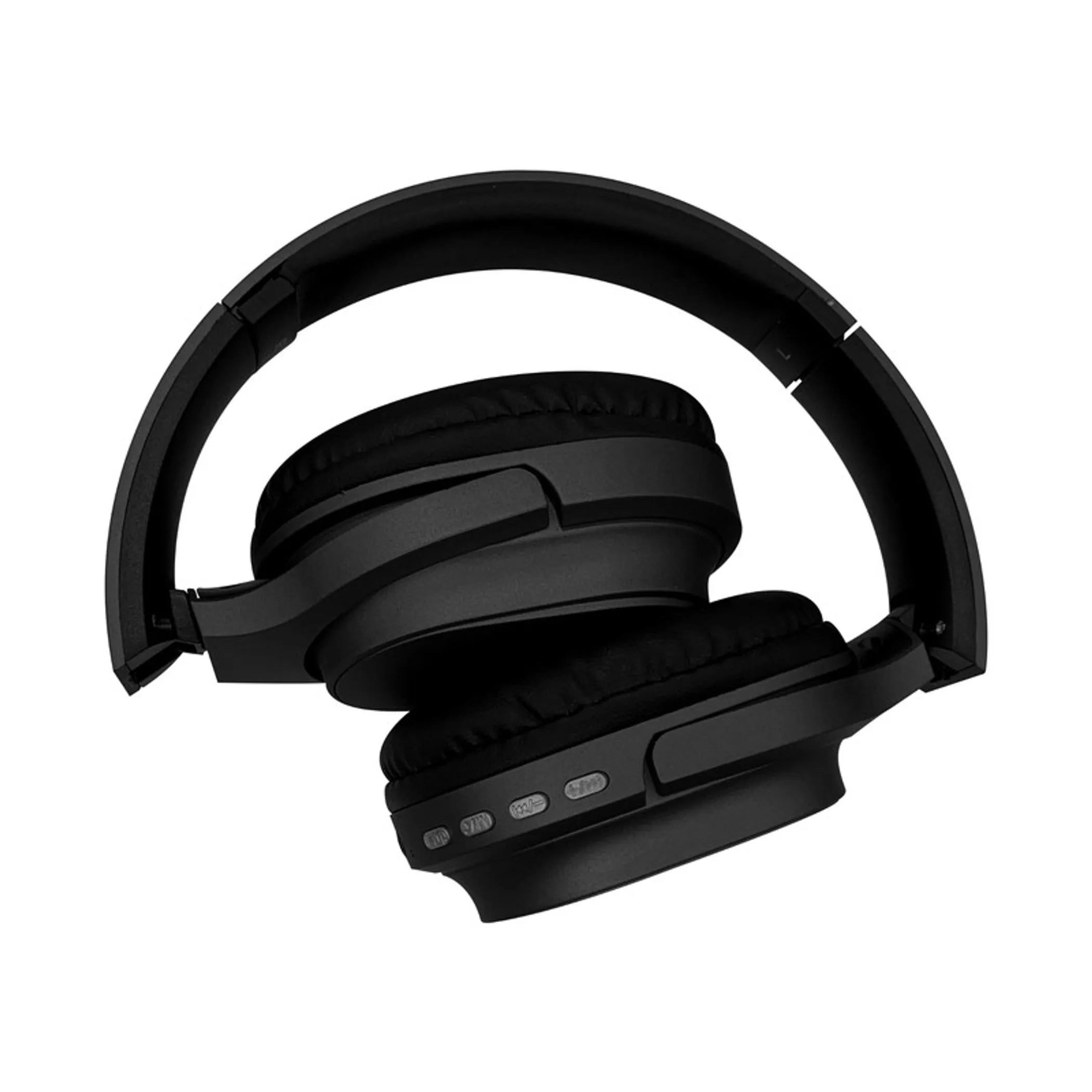 Black Bluetooth Headphone with black soft comfort padding & Chrome Silver Buttons with compact folding design Soundbound