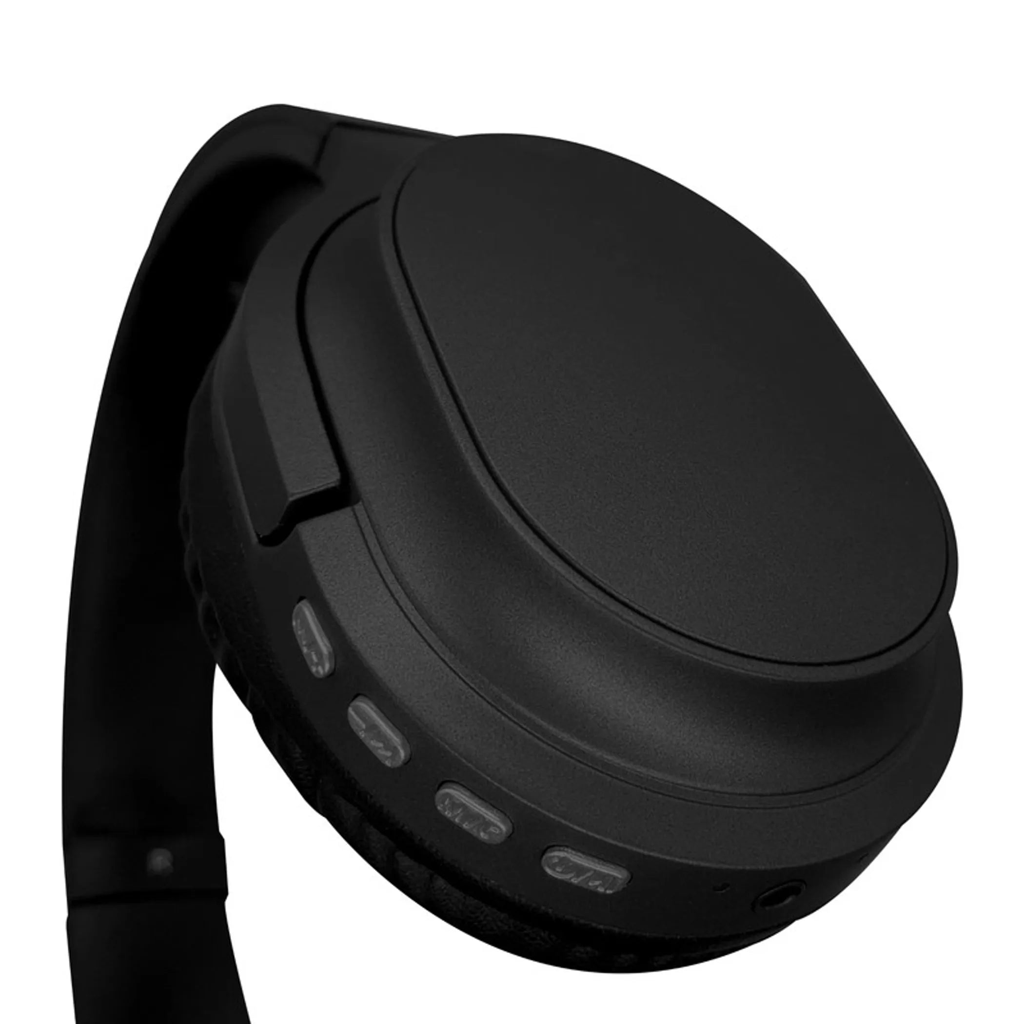 Black Bluetooth Headphone with black soft comfort padding & Chrome Silver Buttons with compact folding design Soundbound
