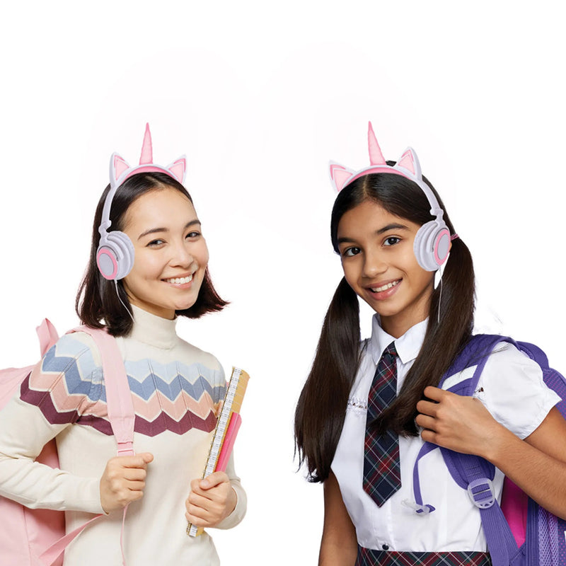 Sparkle-Style CAT Unicorn LIGHT UP LED Over Ear Wired Headphones- Black/Purple Soundbound