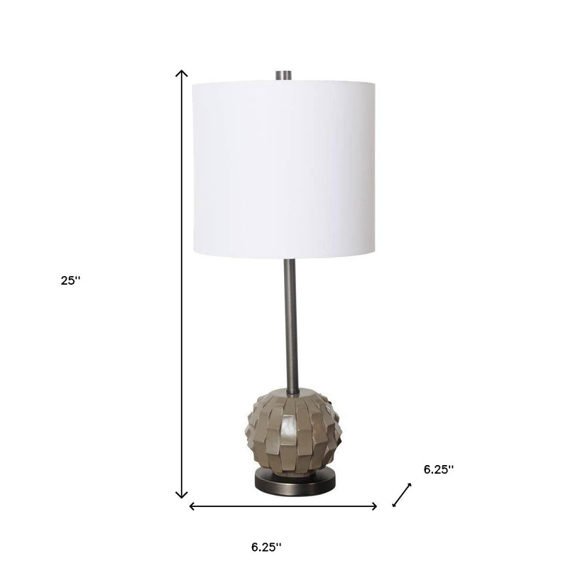 25" Gray Round Bedside Lamp With Drum Shade - Lighting