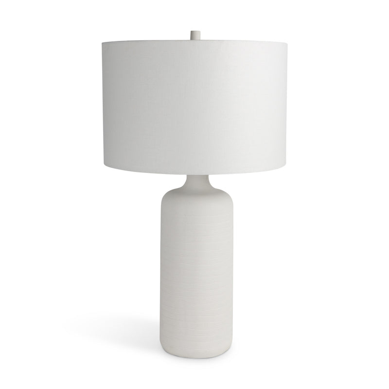 31" White Round Bedside Lamp With Drum Shade - Lighting