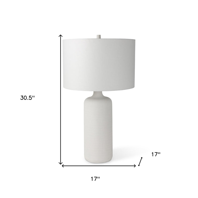 31" White Round Bedside Lamp With Drum Shade - Lighting