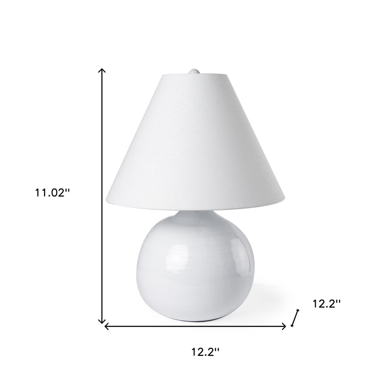 11" White Round Bedside Lamp With Empire Shade - Lighting