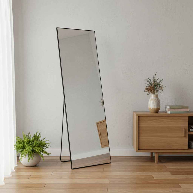 63" Black Metal Freestanding and Wall Mount Framed Full Length Mirror
