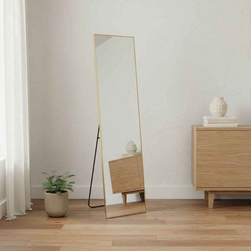 59" Gold Metal Freestanding and Wall Mount Framed Full Length Mirror