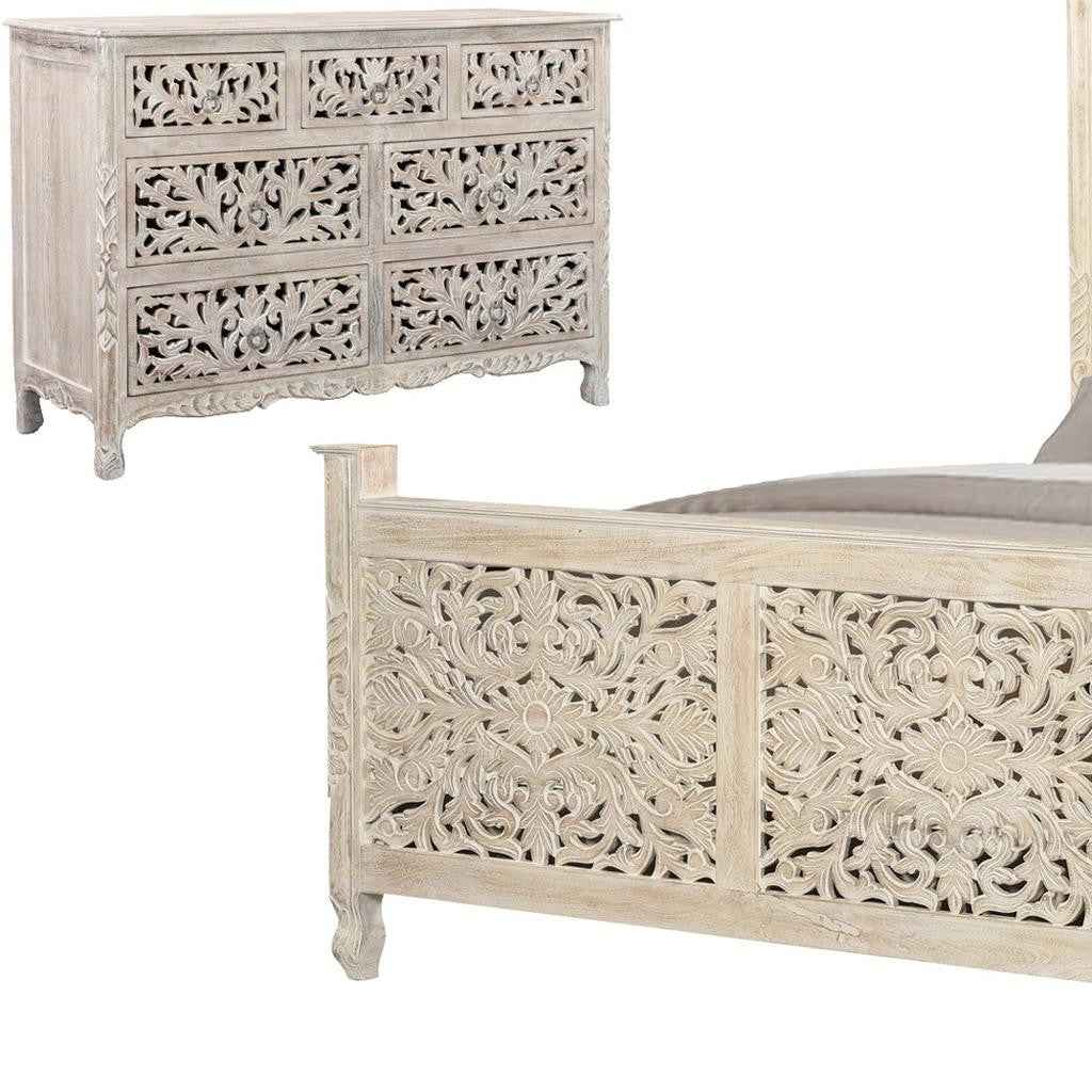 Three Piece White Solid Wood Bedroom Set