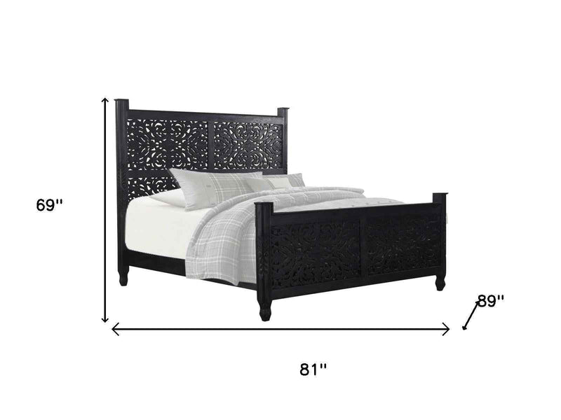 Three Piece Black Solid Wood Bedroom Set