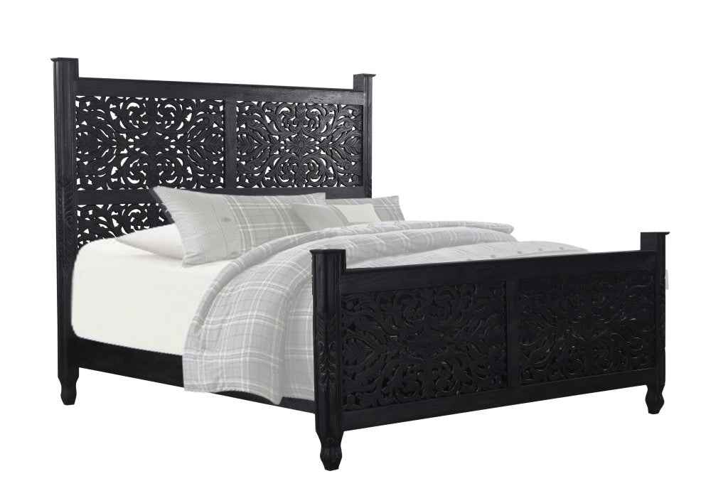 Three Piece Black Solid Wood Bedroom Set