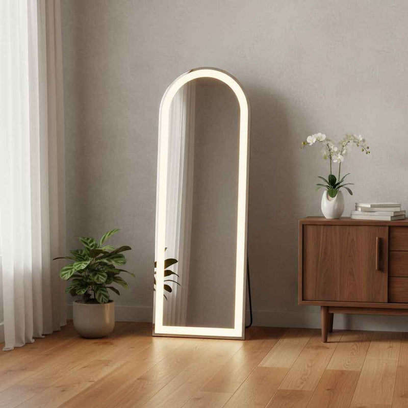 63" Clear Arch Lighted Freestanding and Wall Mount Frameless Full Length Mirror