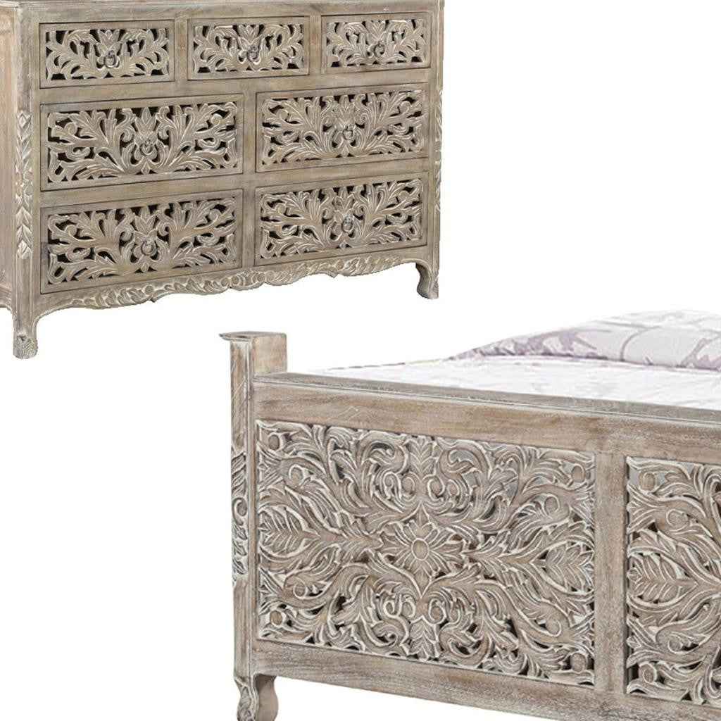 Three Piece Gray Solid Wood Bedroom Set