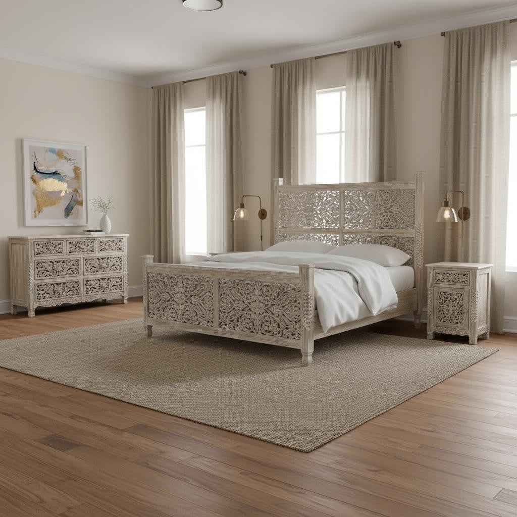 Three Piece Gray Solid Wood Bedroom Set