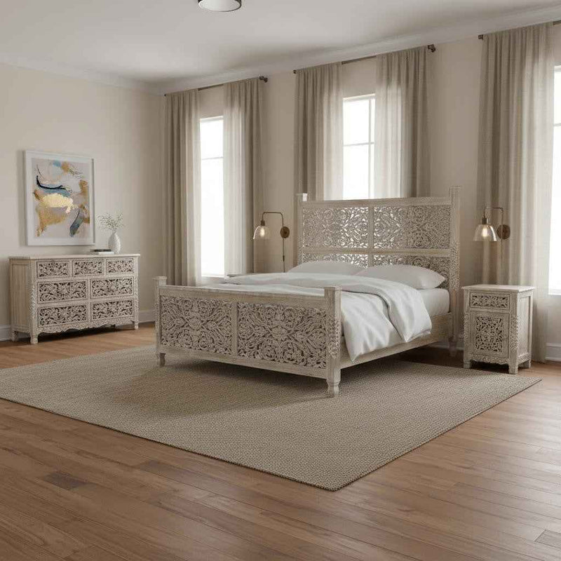 Three Piece Gray Solid Wood Bedroom Set