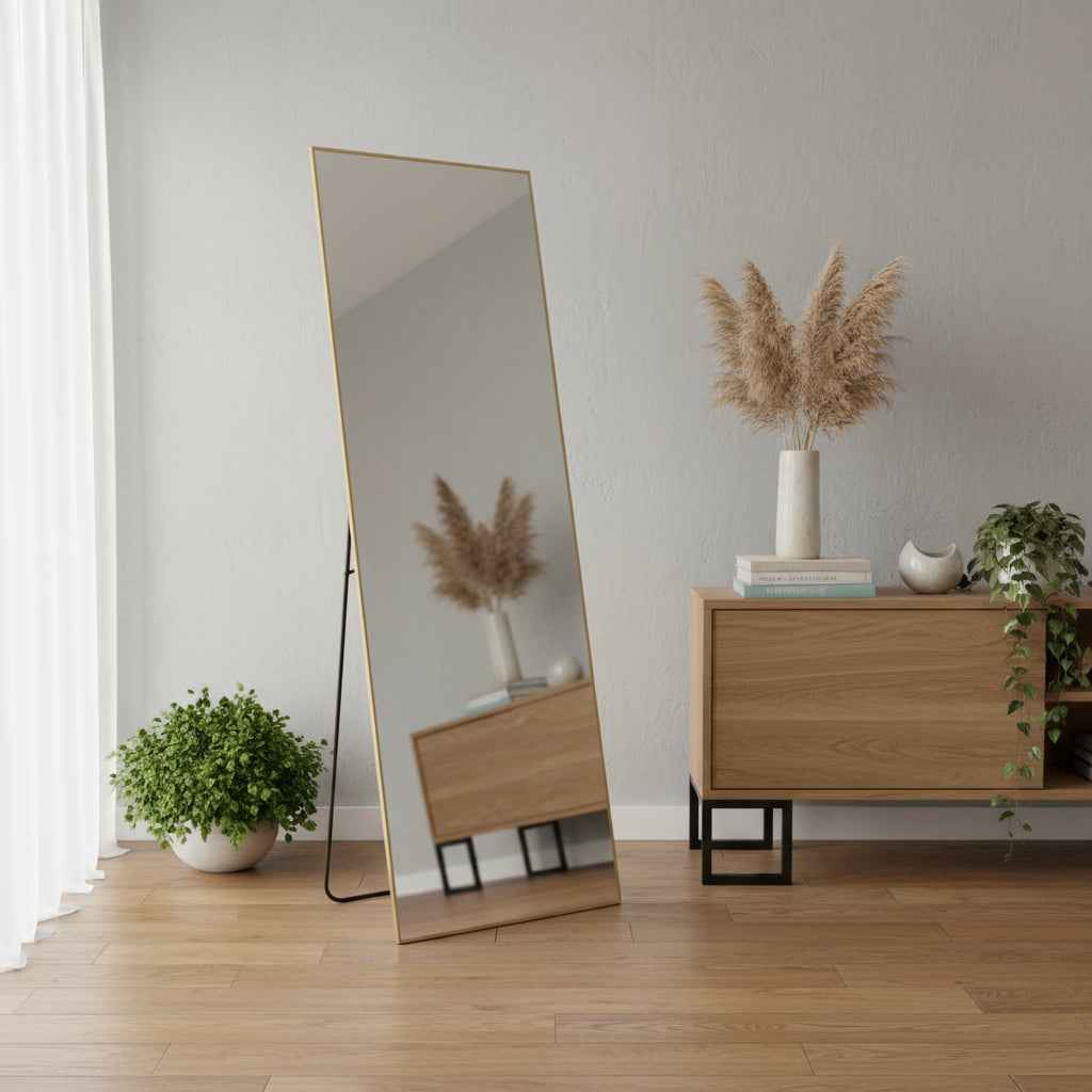 63" Gold Metal Freestanding and Wall Mount Framed Full Length Mirror