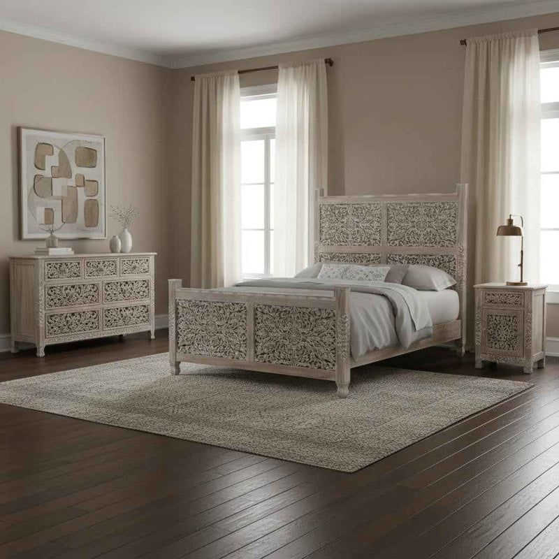 Three Piece Gray Solid Wood Bedroom Set