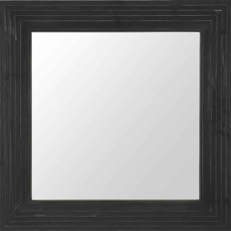 34" Black Glass Square Rope Hanging Accent Mirror