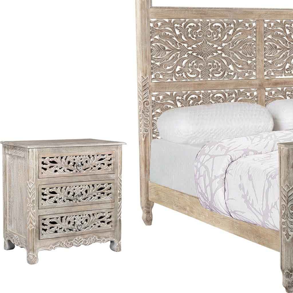 Three Piece Gray Solid Wood Bedroom Set