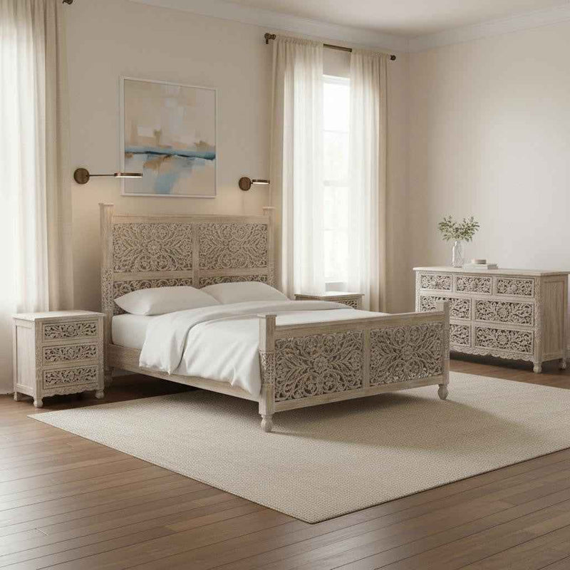 Three Piece Gray Solid Wood Bedroom Set