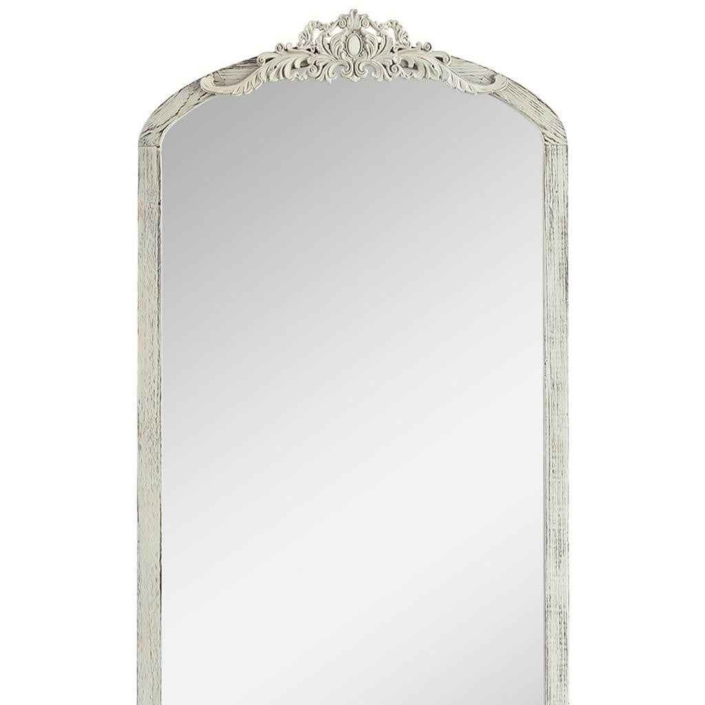 White Wood Arch Freestanding Ornate Framed Accent Mirror
