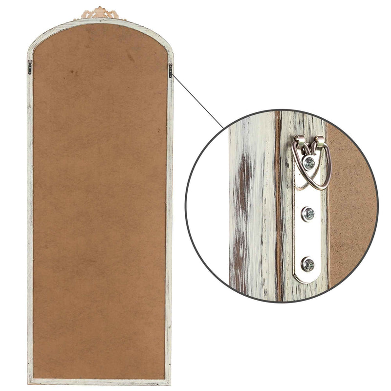 White Wood Arch Freestanding Ornate Framed Accent Mirror