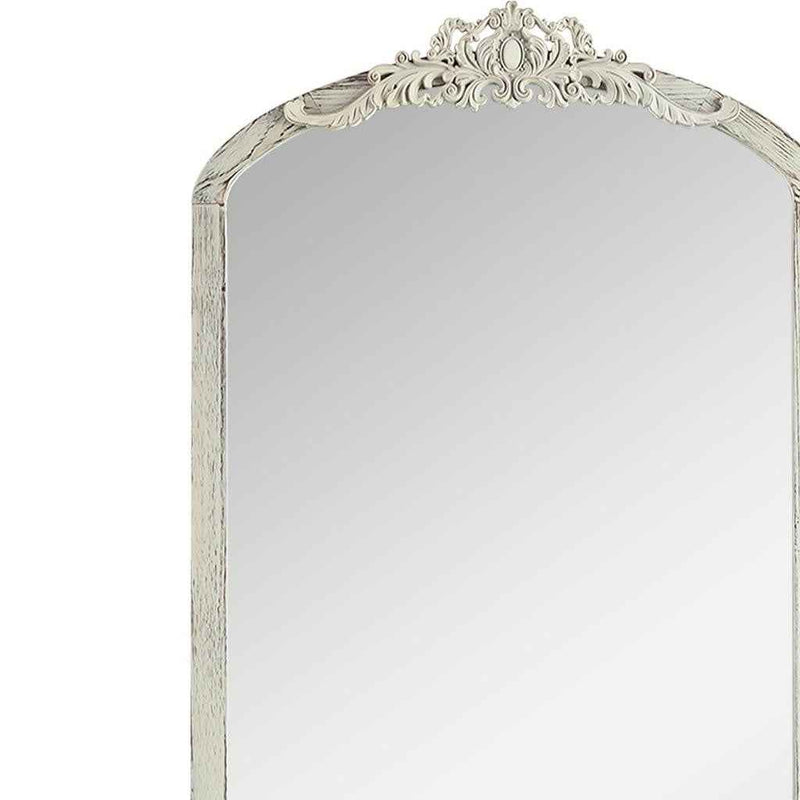 White Wood Arch Freestanding Ornate Framed Accent Mirror