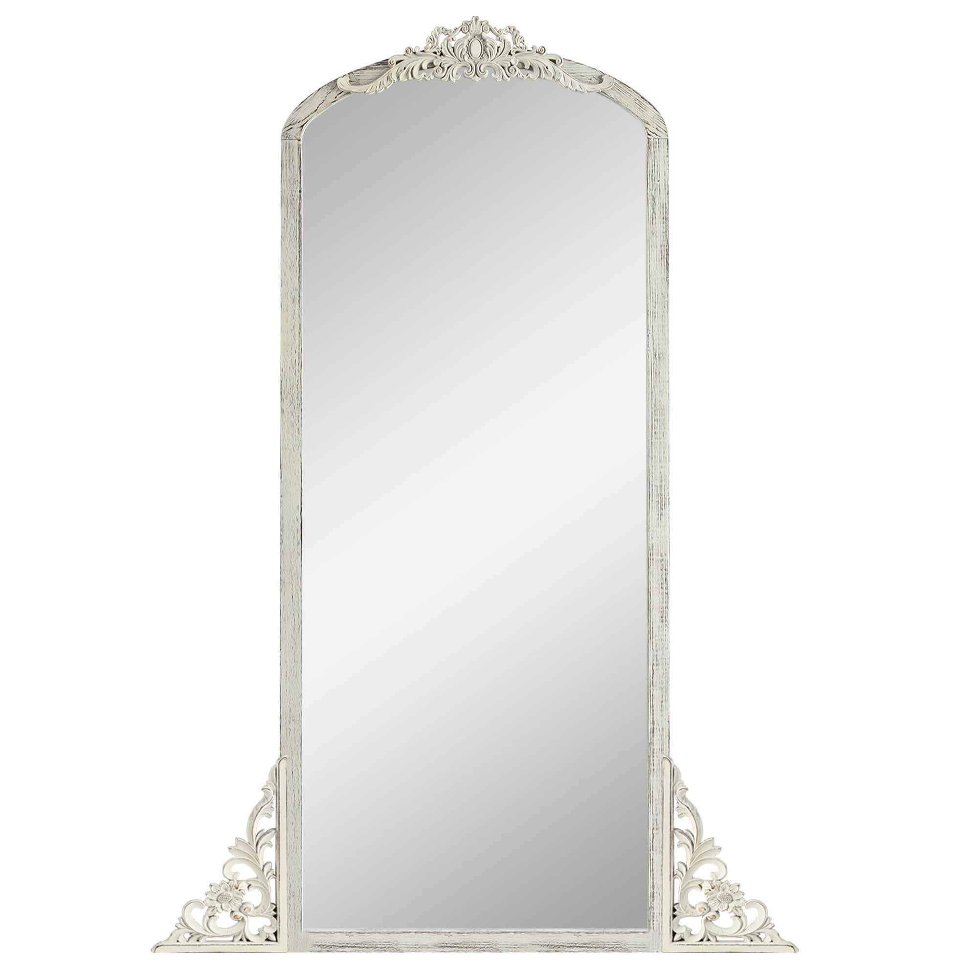 White Wood Arch Freestanding Ornate Framed Accent Mirror