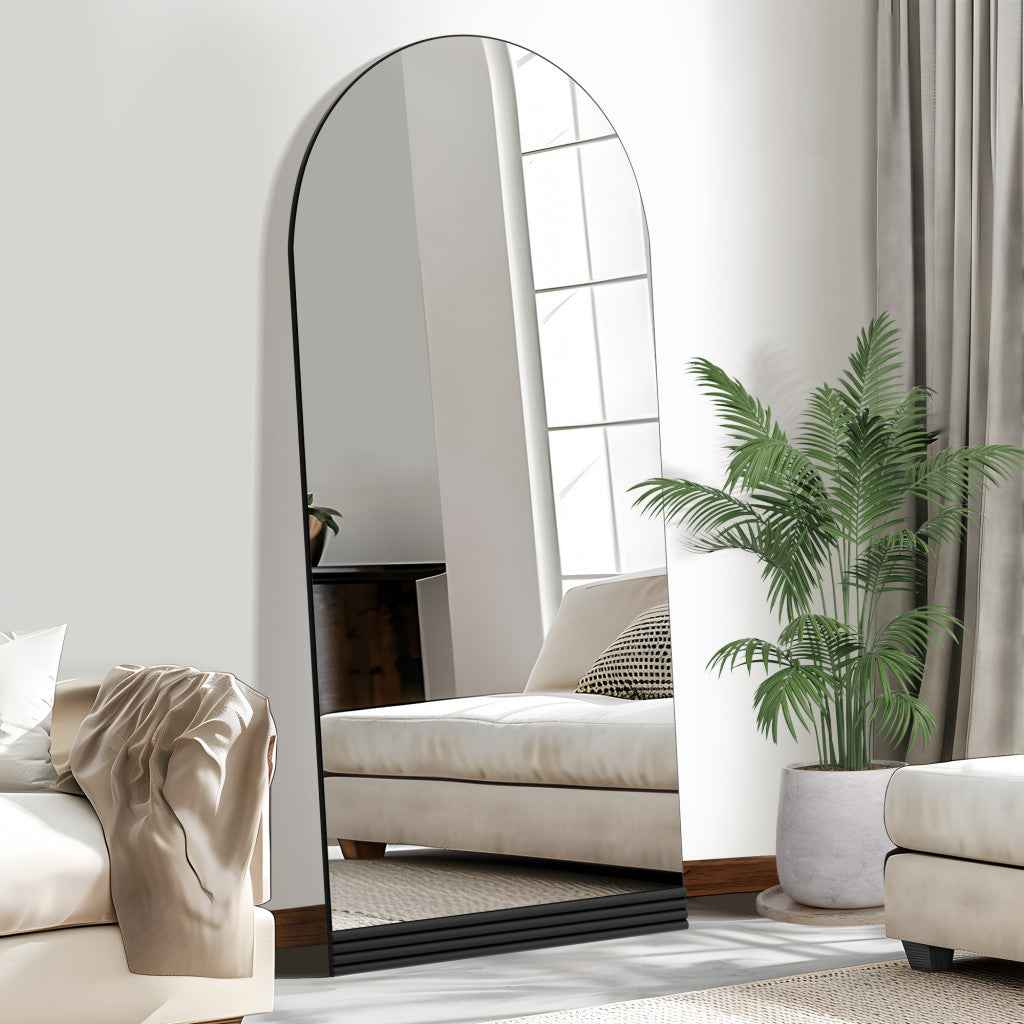 Black Wood Arch Freestanding Ornate Framed Accent Mirror